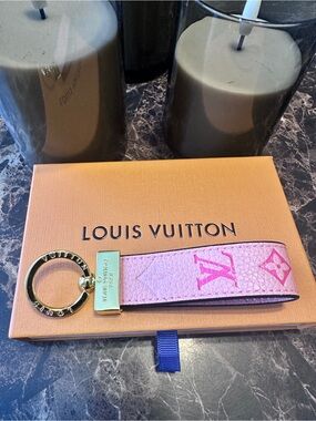 Louis Vuitton Pink Monogram Leather Key Ring with Gold Hardware